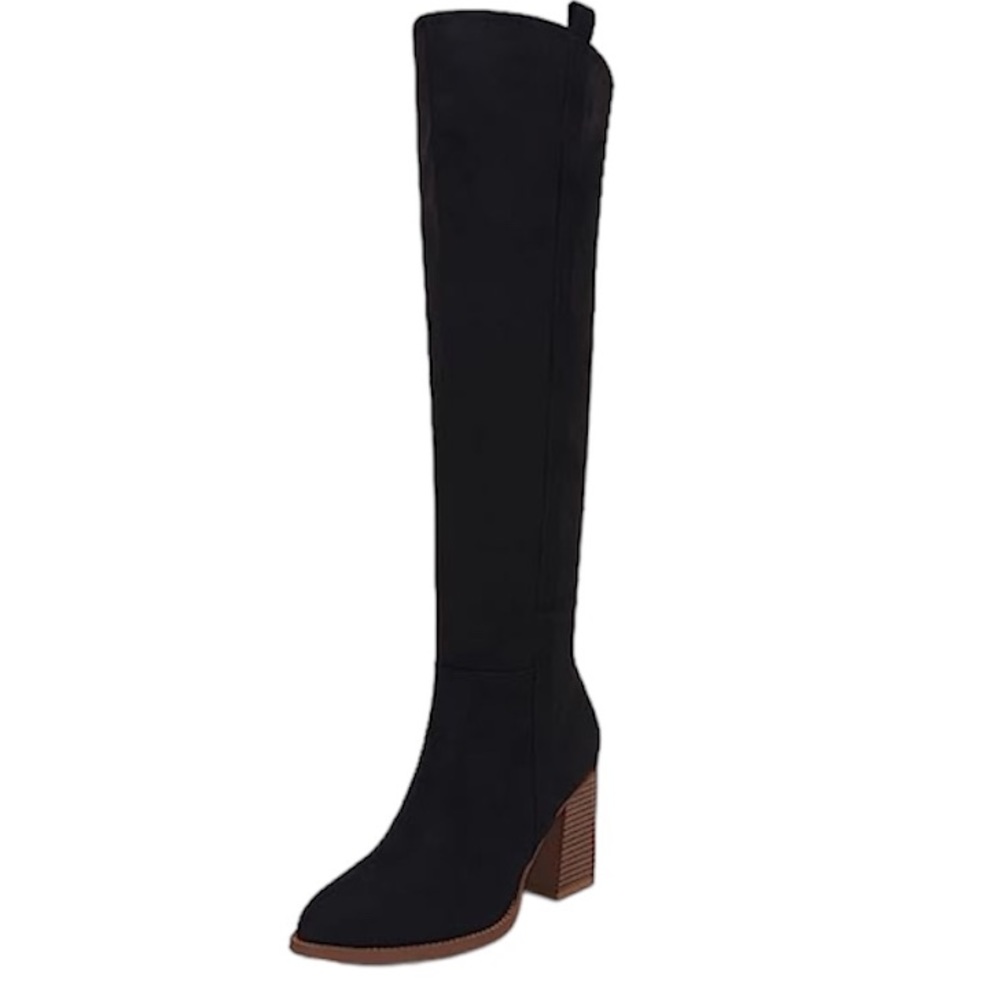 Ermonn Womens Faux Suede Knee High Side Zipper Chunky Heel Stretch Boots Sz 9.5